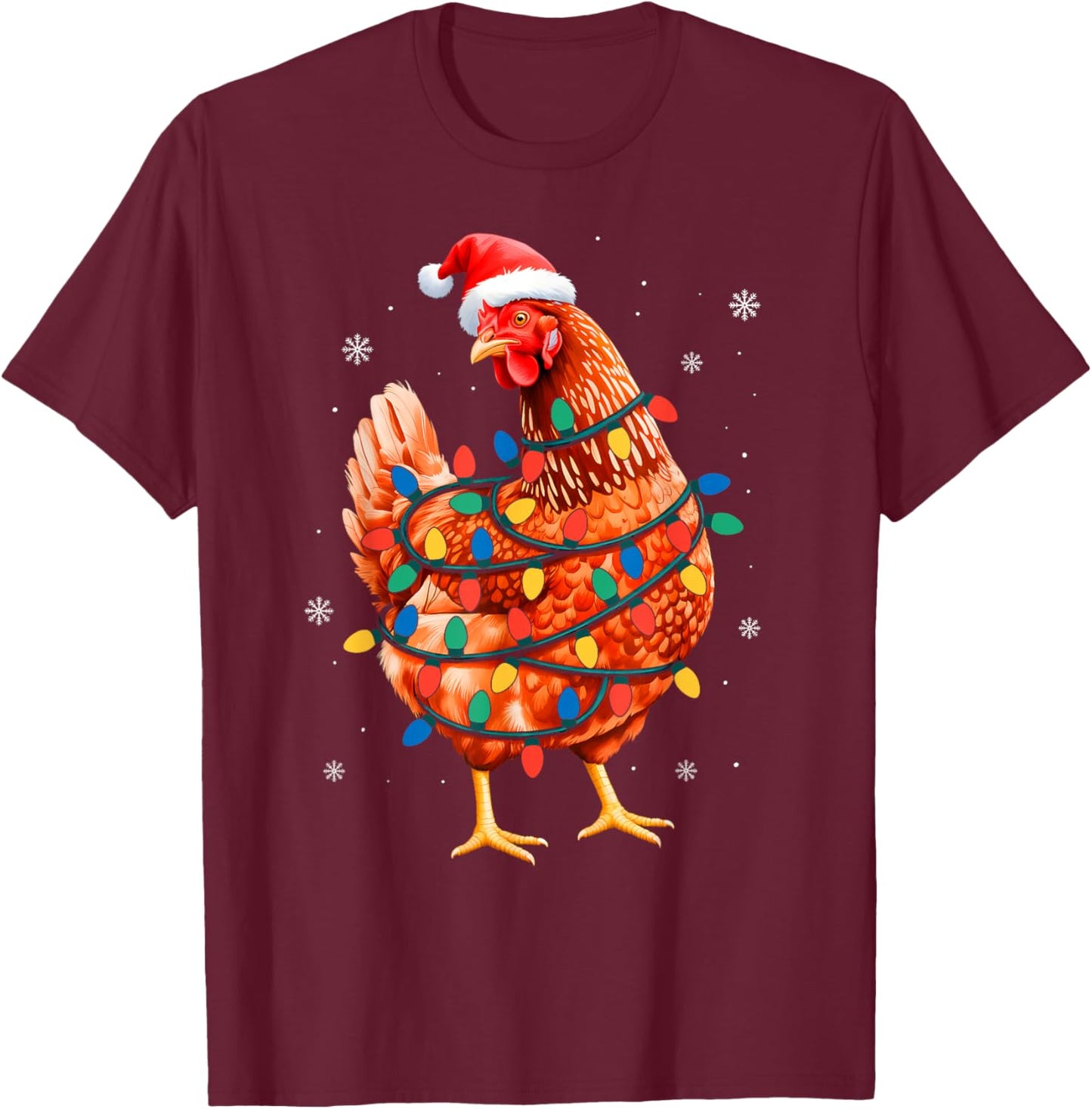 Chicken Christmas Tree Lights Farm Animal Santa Xmas Pajamas T-Shirt - T-Shirt | Maroon