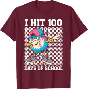 I Hit 100 Days of School Baseball Ice Cream Drip Boys Girls T-Shirt - T-Shirt | Maroon