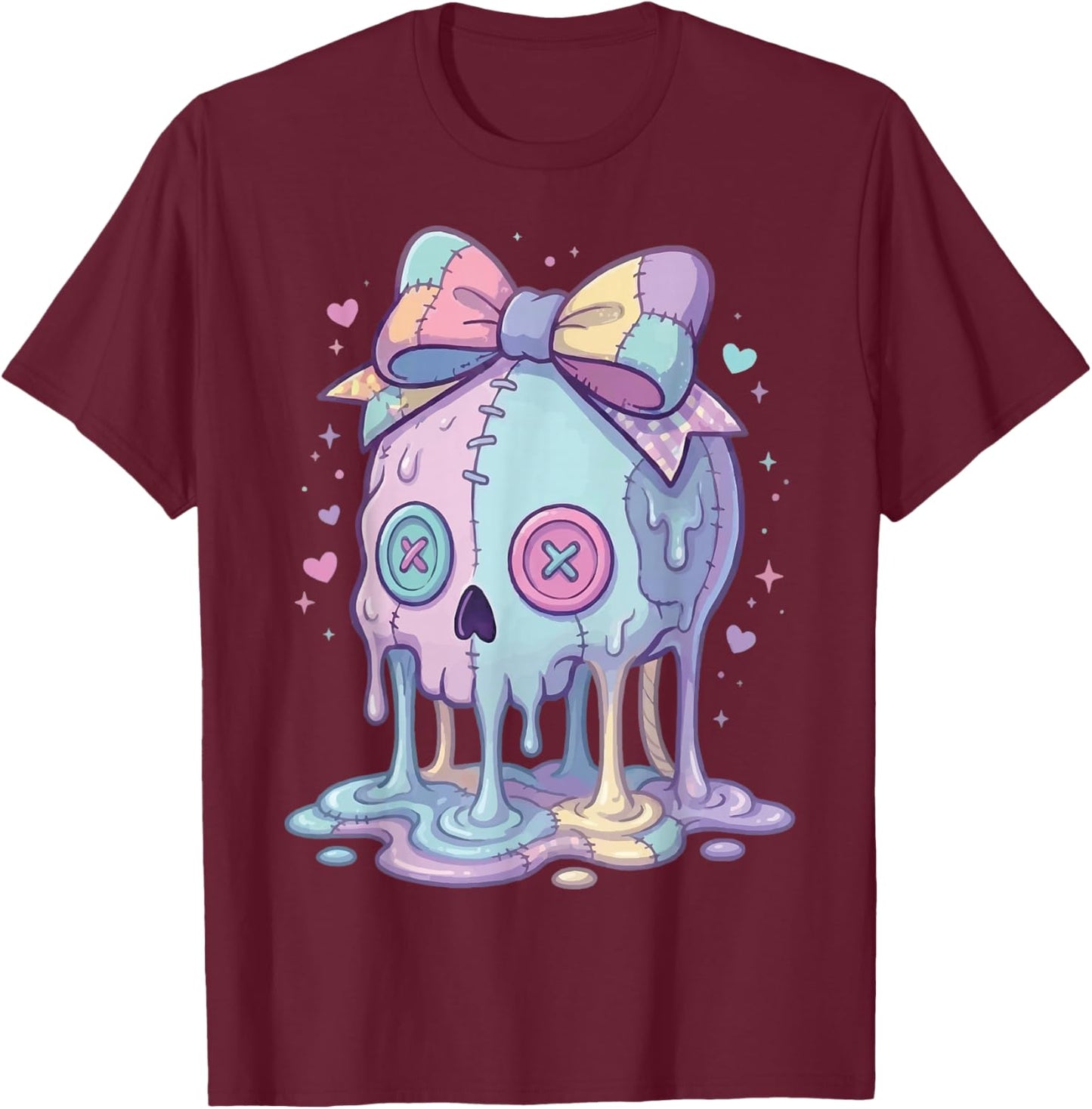 Melting Skull Pastel Goth Cute Aesthetic T-Shirt - T-Shirt | Maroon