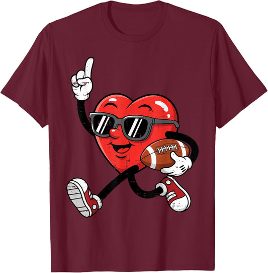 Valentines Day Heart American Football Player Men Boys Kids T-Shirt - T-Shirt | Maroon