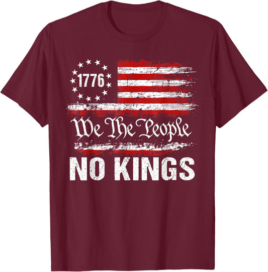 No Kings in America US Flag Vintage No Kings T-Shirt - T-Shirt | Maroon