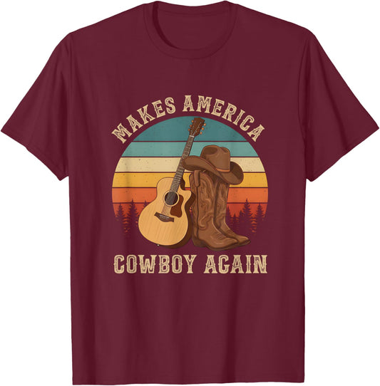 Vintage Cowboy Boots Western Makes America A Cowboy Again T-Shirt - T-Shirt | Maroon