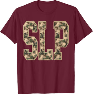 Retro Camo SLP Speech Language Pathologist Camouflage Speech T-Shirt - T-Shirt | Maroon