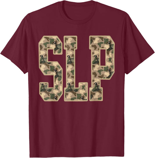 Retro Camo SLP Speech Language Pathologist Camouflage Speech T-Shirt - T-Shirt | Maroon