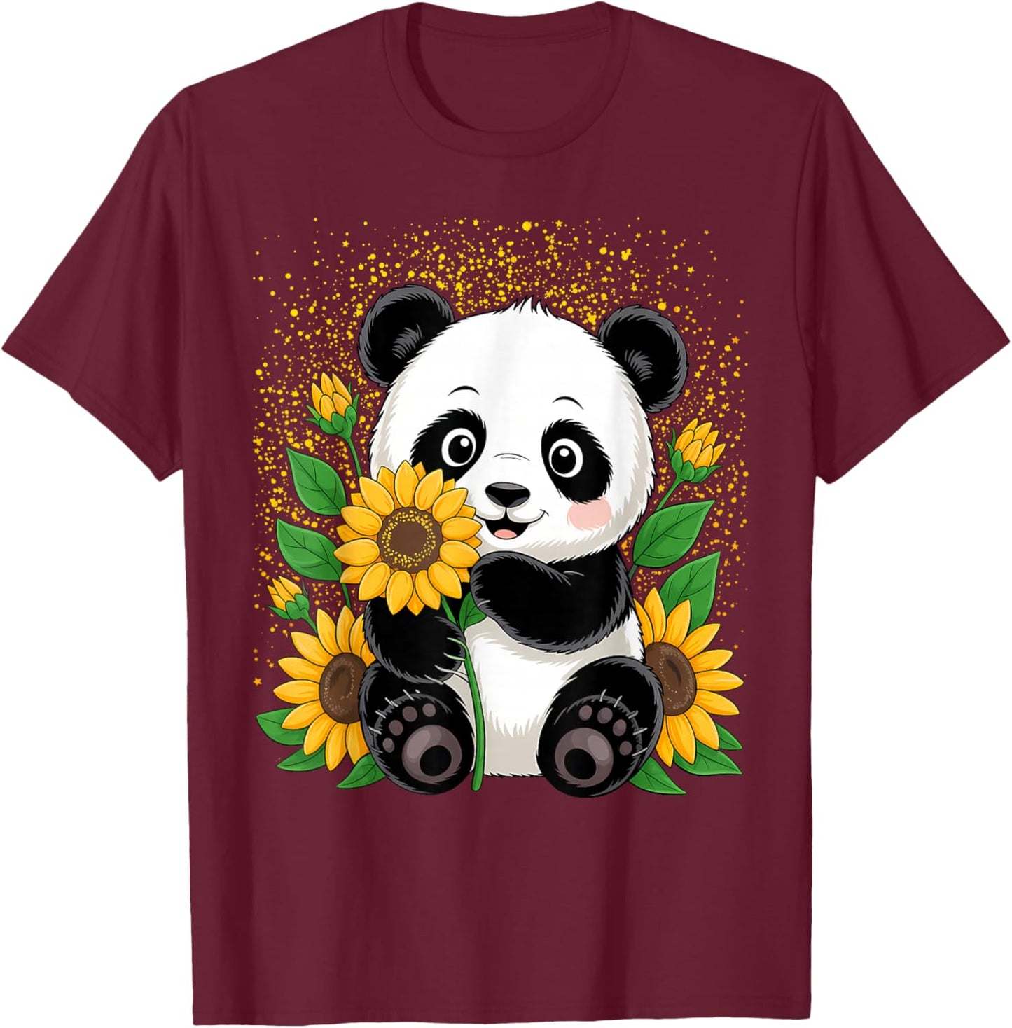 Panda Bear with Sunflowers, Panda Bear T-Shirt - T-Shirt | Maroon