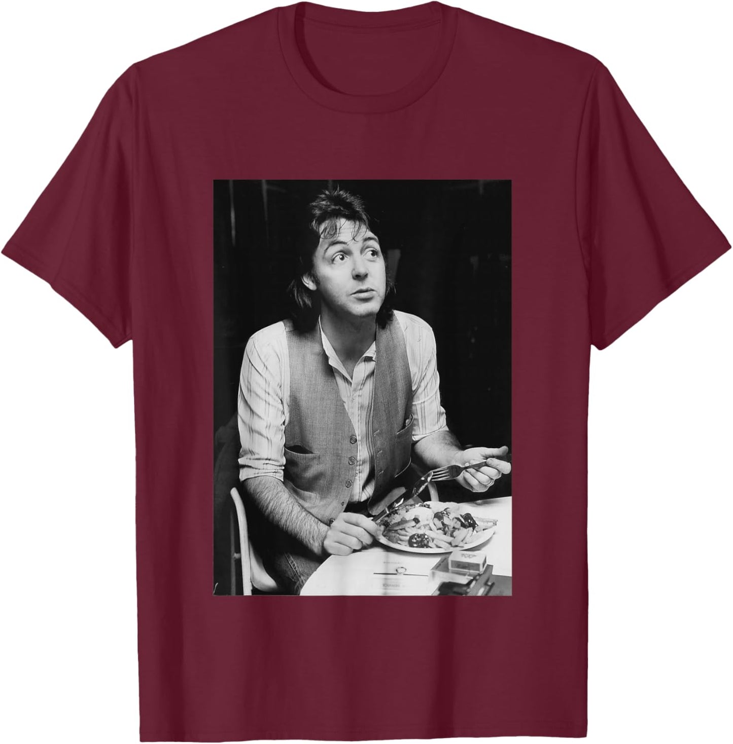 The Beatles Sir Paul McCartney Eating 1977 Wings T-Shirt - T-Shirt | Maroon