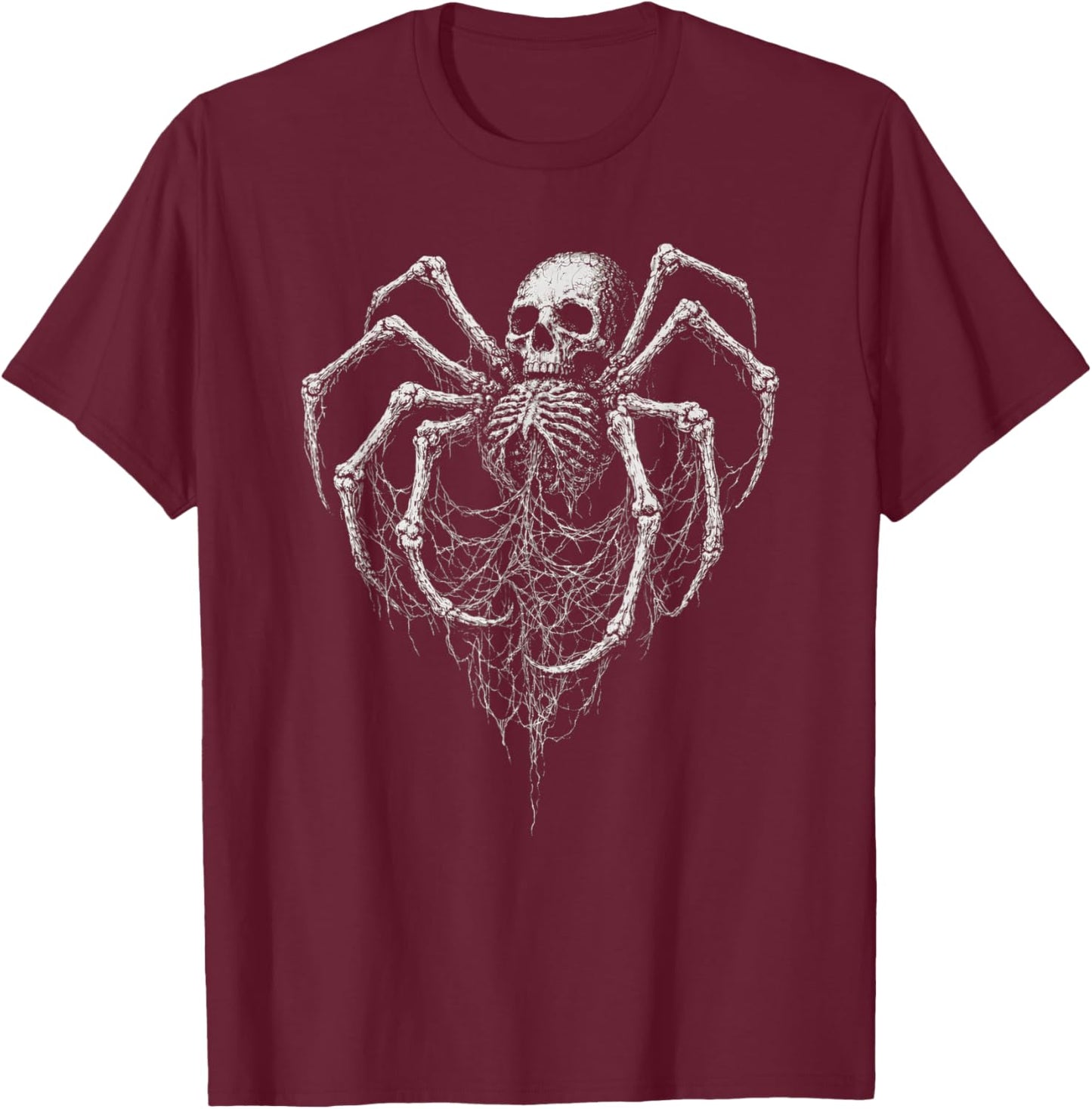 Spider Skull Horror Goth Bones Alt Alternative Grunge Art T-Shirt - T-Shirt | Maroon