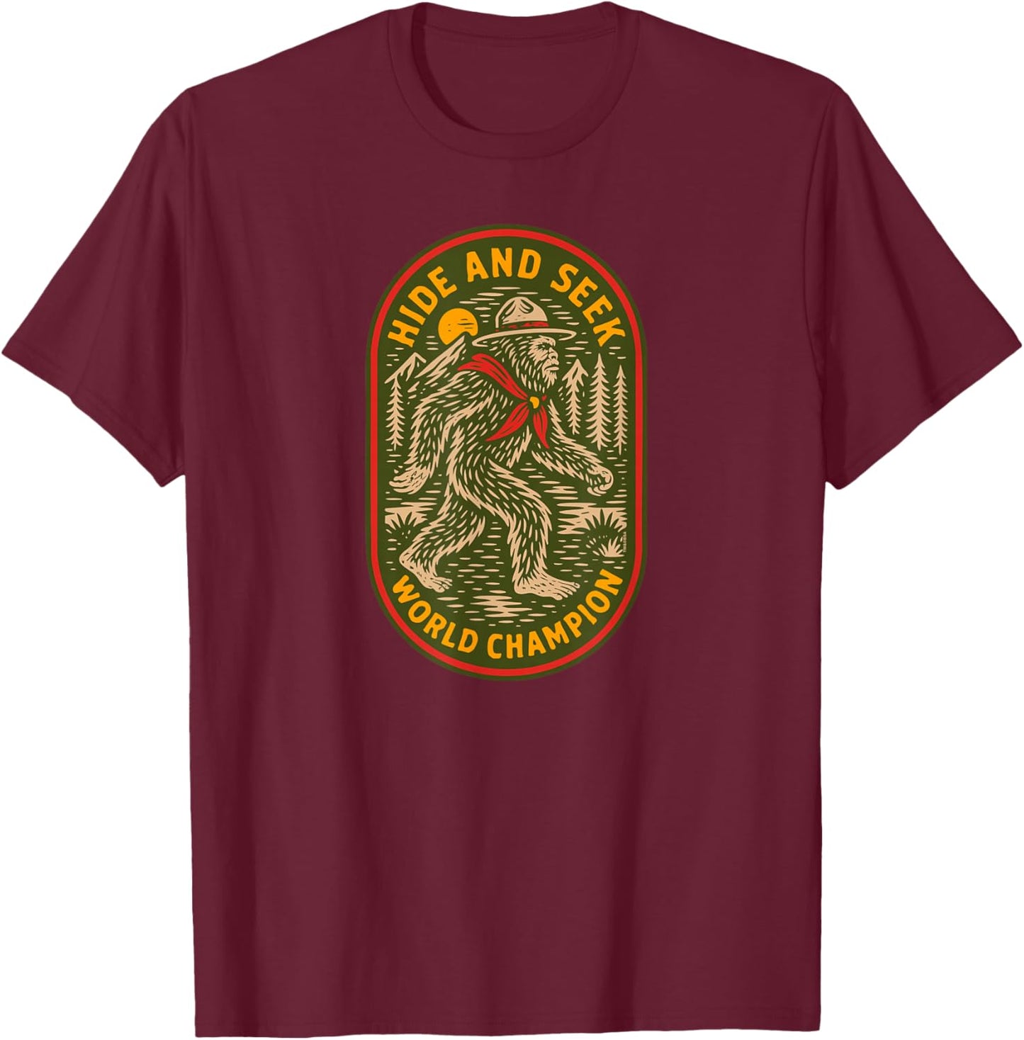ScoutSquatch! Hide & Seek World Champion Bigfoot Scout T-Shirt - T-Shirt | Maroon