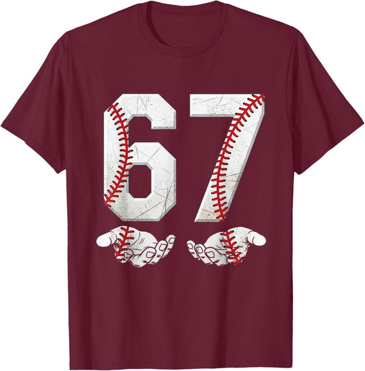 67 Six Seven Number 6 7 Meme Baseball Six Seven for Boys Men T-Shirt - T-Shirt | Maroon