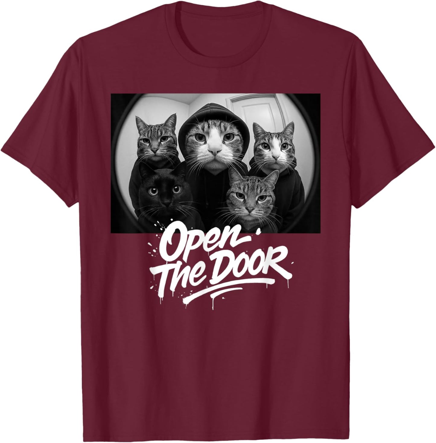 Open The Door Funny Cat Meme T-Shirt - T-Shirt | Maroon
