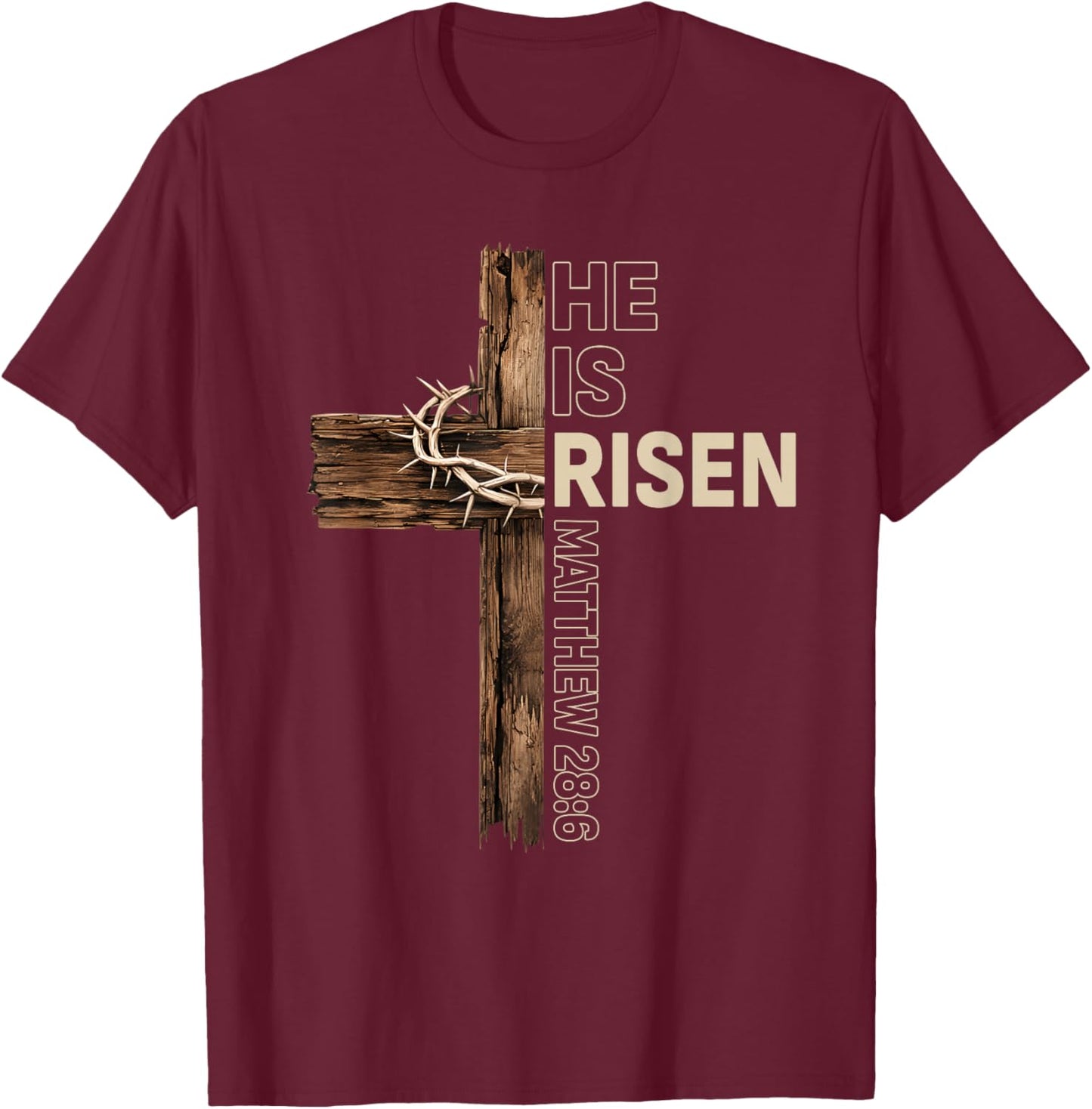 He is Risen Cross Jesus Happy Easter Christian Men Women Kid T-Shirt - T-Shirt | Maroon