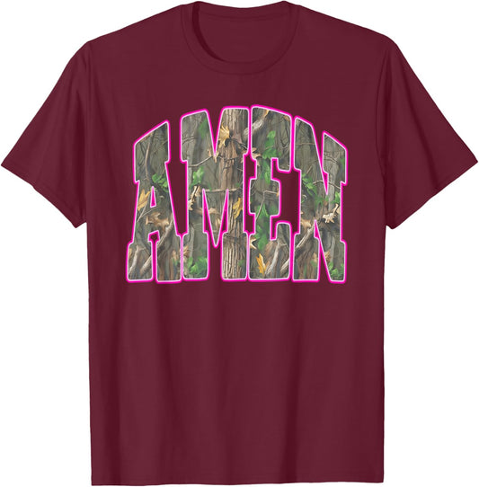 Retro Camo Amen Camouflage Religious Faith Jesus Christian T-Shirt - T-Shirt | Maroon