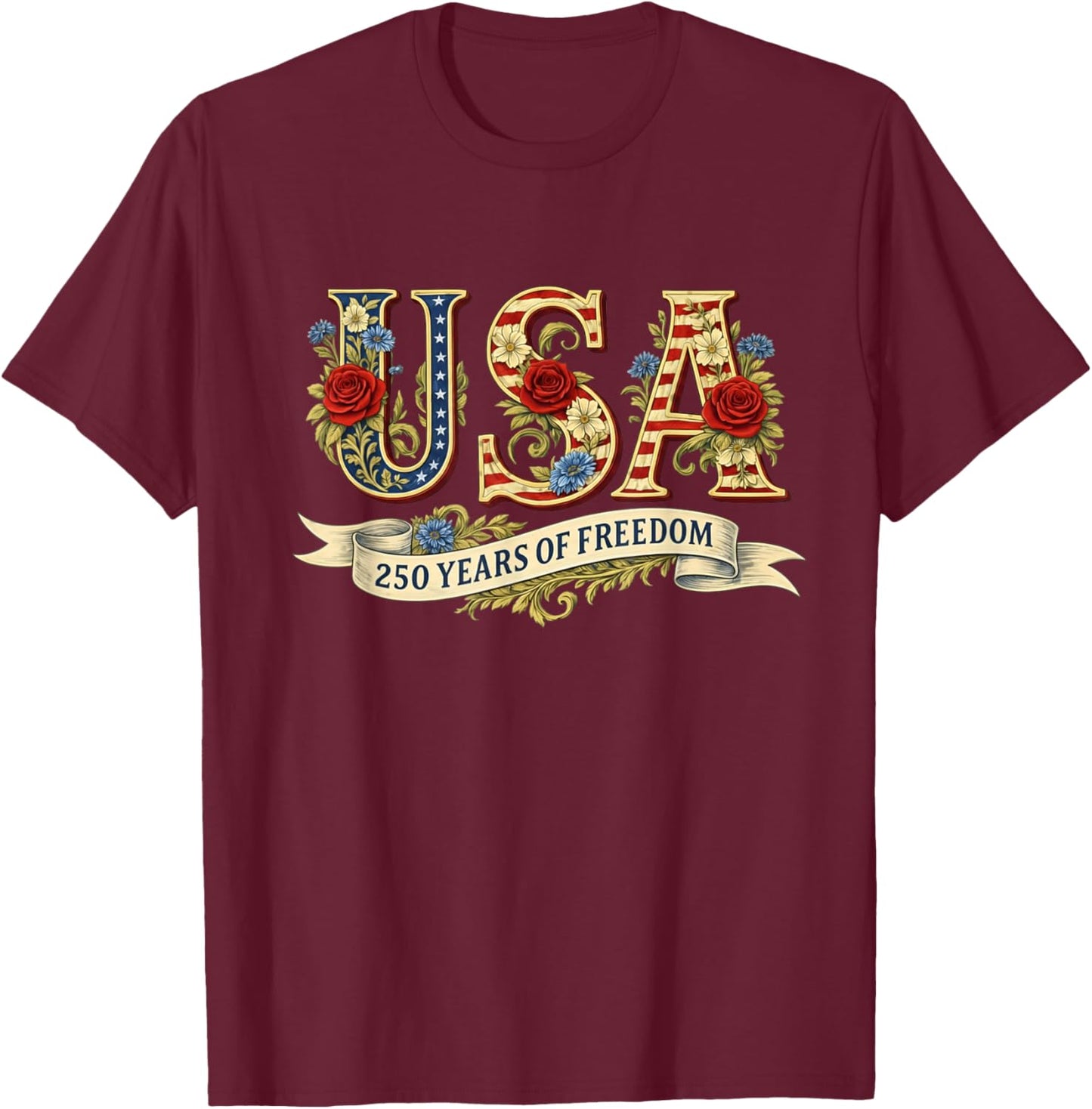 Vintage USA America 250 Years 1776-2026 250th Birthday T-Shirt - T-Shirt | Maroon