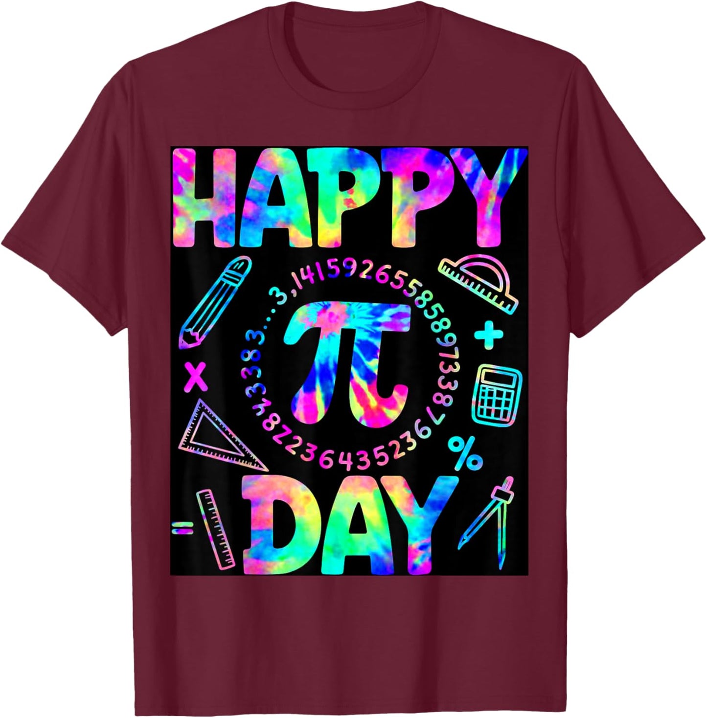 Happy Pi Day 3.14 Tie Dye Funny Math Teacher Men Boy Kid T-Shirt - T-Shirt | Maroon