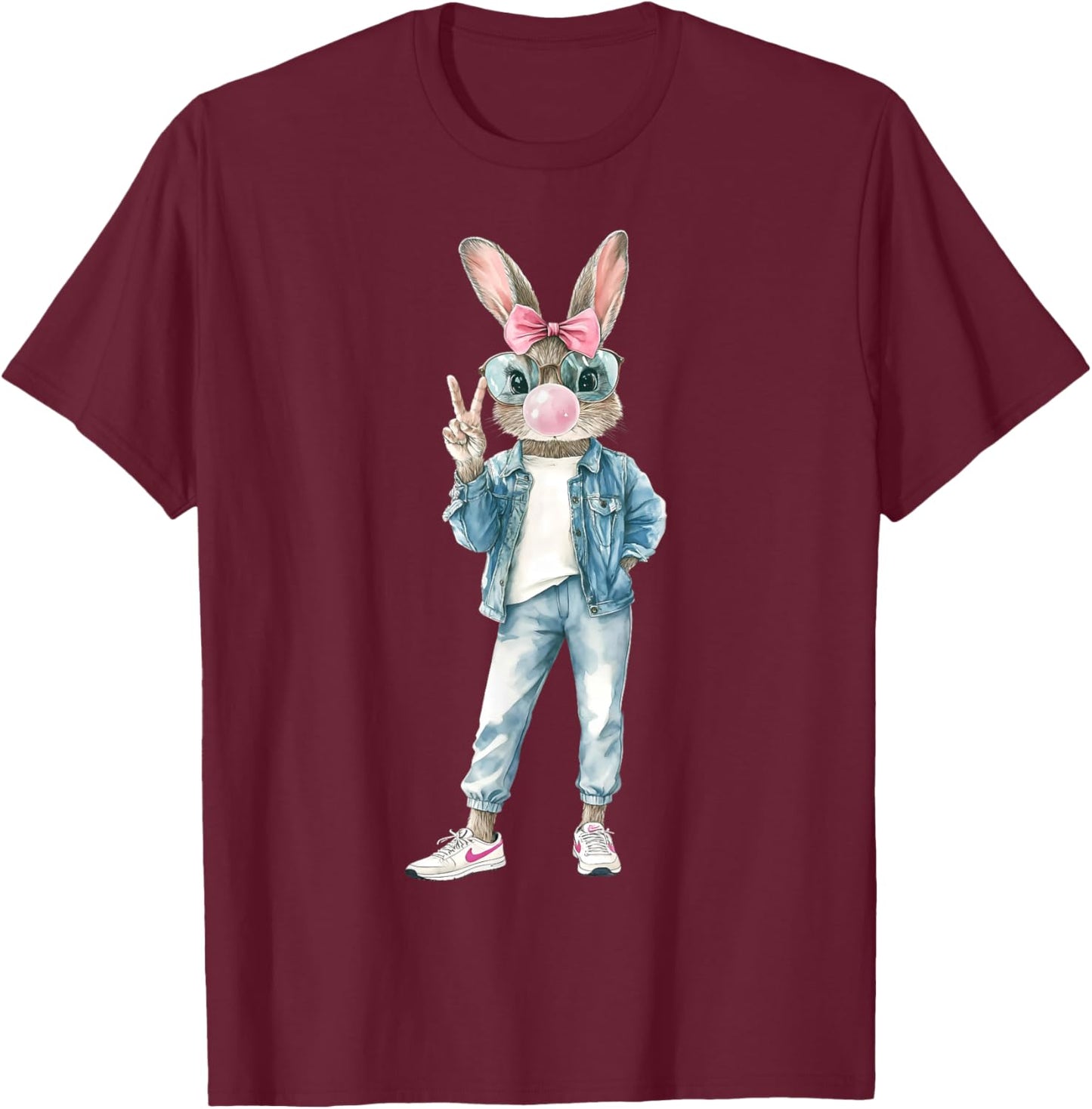 Funny Bunny Sunglasses Rabbit Coquette Bow Easter Trendy T-Shirt - T-Shirt | Maroon