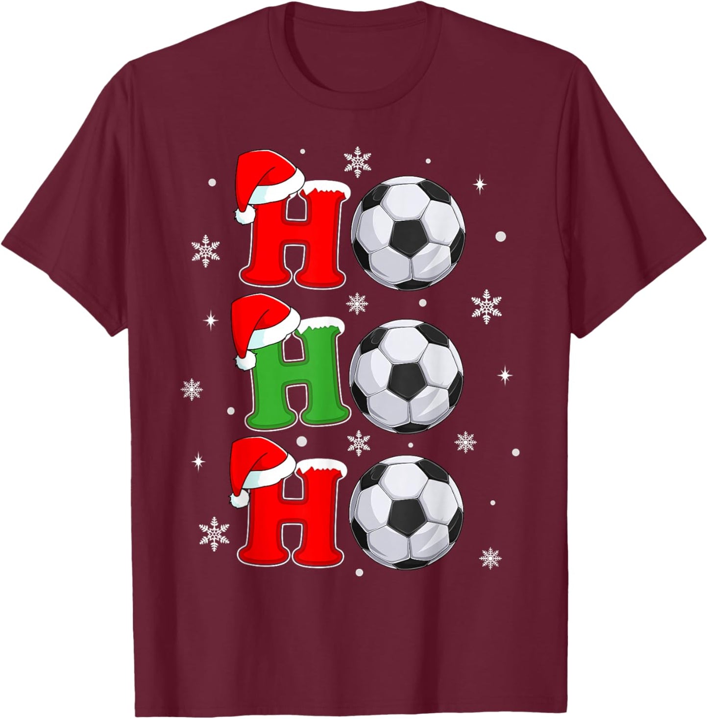 Ho Ho Ho Santa Soccer Football Christmas Sports Player Xmas T-Shirt - T-Shirt | Maroon