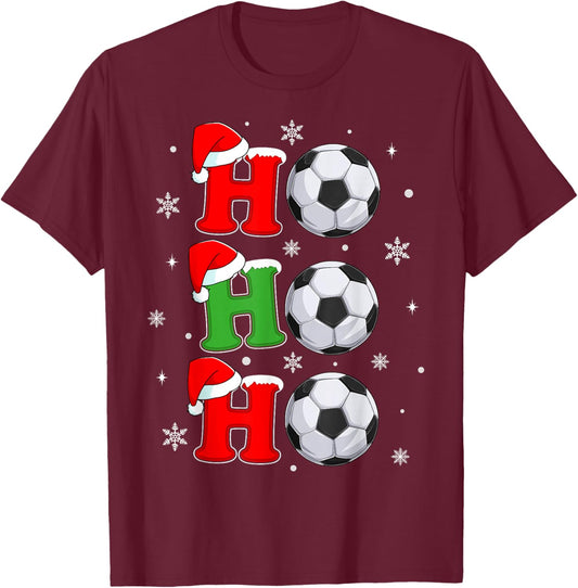 Ho Ho Ho Santa Soccer Football Christmas Sports Player Xmas T-Shirt - T-Shirt | Maroon