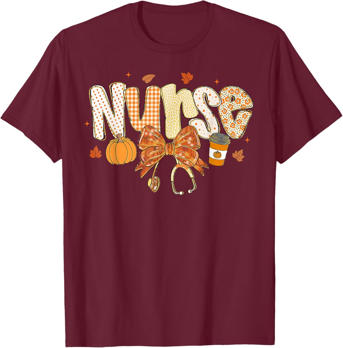 Retro Pumpkin Nurse Life Stethoscope Fall Autumn Funny Nurse T-Shirt - T-Shirt | Maroon