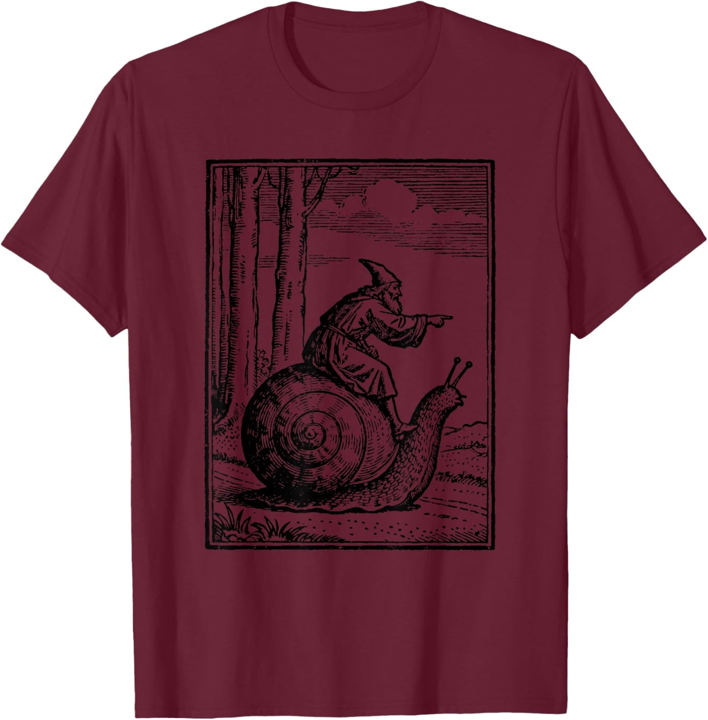 Retro Medieval Wizard Snail Rider T-Shirt - T-Shirt | Maroon