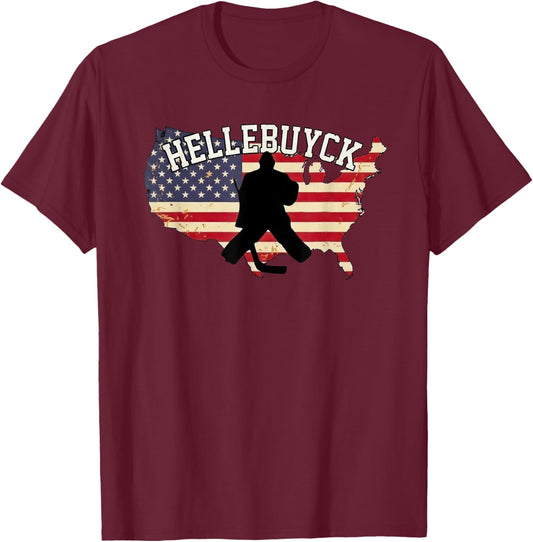 Hellebuyck T American Goalie Funny Design T-Shirt - T-Shirt | Maroon