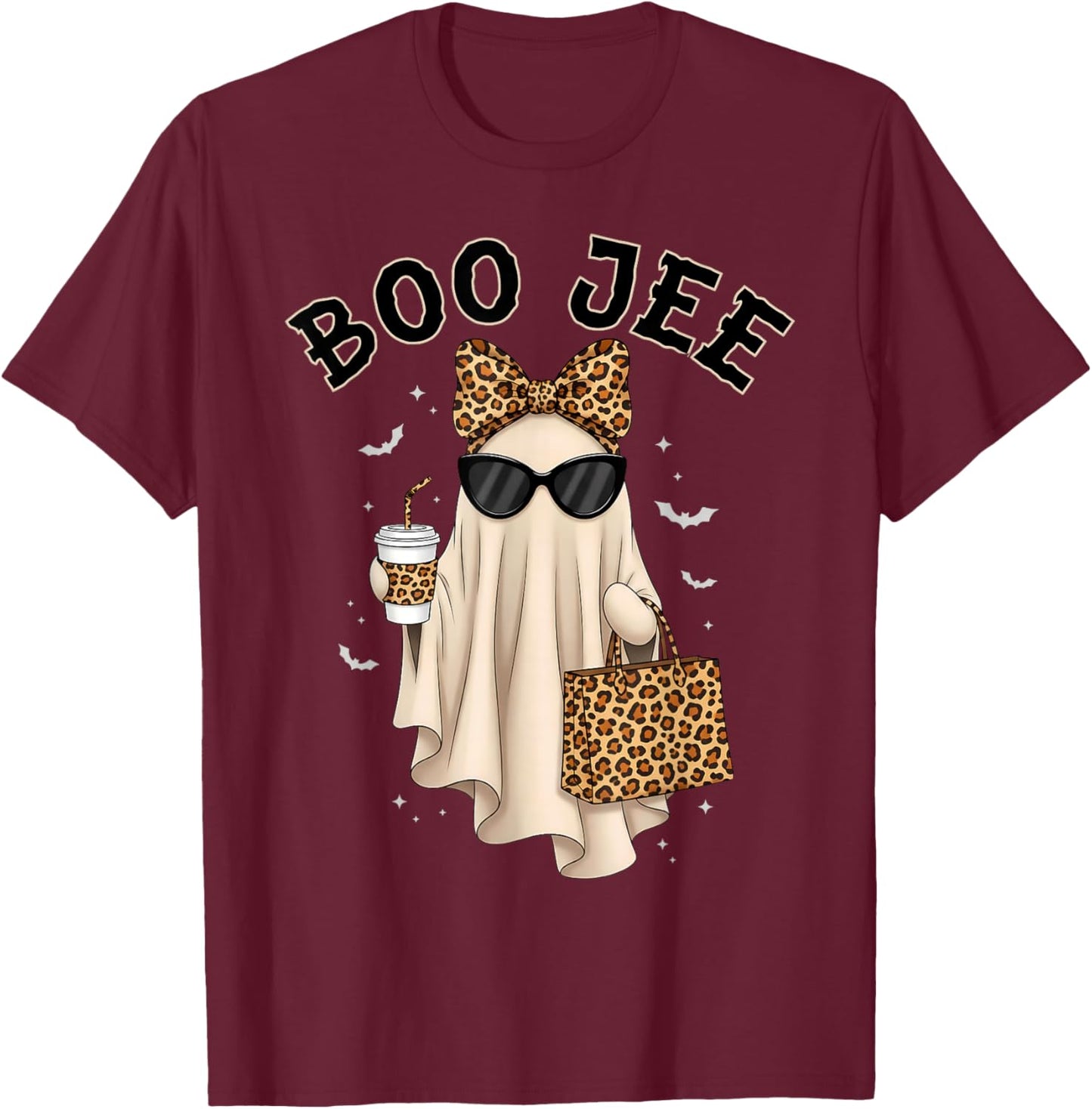 Boo JEE Boujee Ghost Halloween October Vibes Spooky Ghost T-Shirt - T-Shirt | Maroon