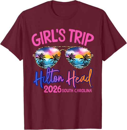 Girls Trip Hilton Head 2026 Weekend Vacation Beach Group T-Shirt - T-Shirt | Maroon