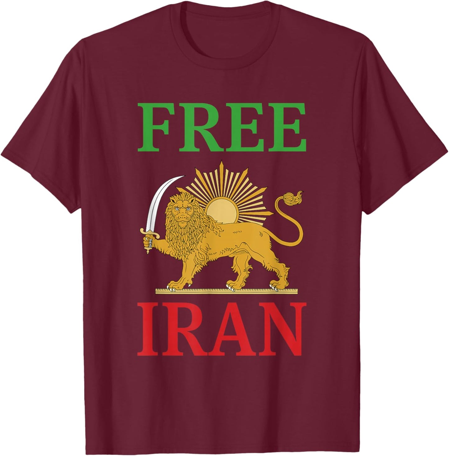 Free Iran Symbol Flag Heartbeat Freedom Love with Lion T-Shirt - T-Shirt | Maroon