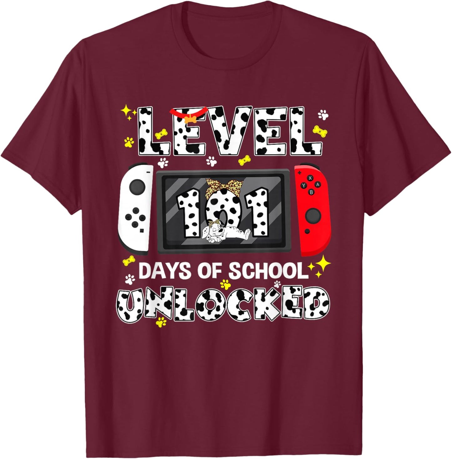 Level Unlocked Game Controller 101 Days School 100 Days T-Shirt - T-Shirt | Maroon