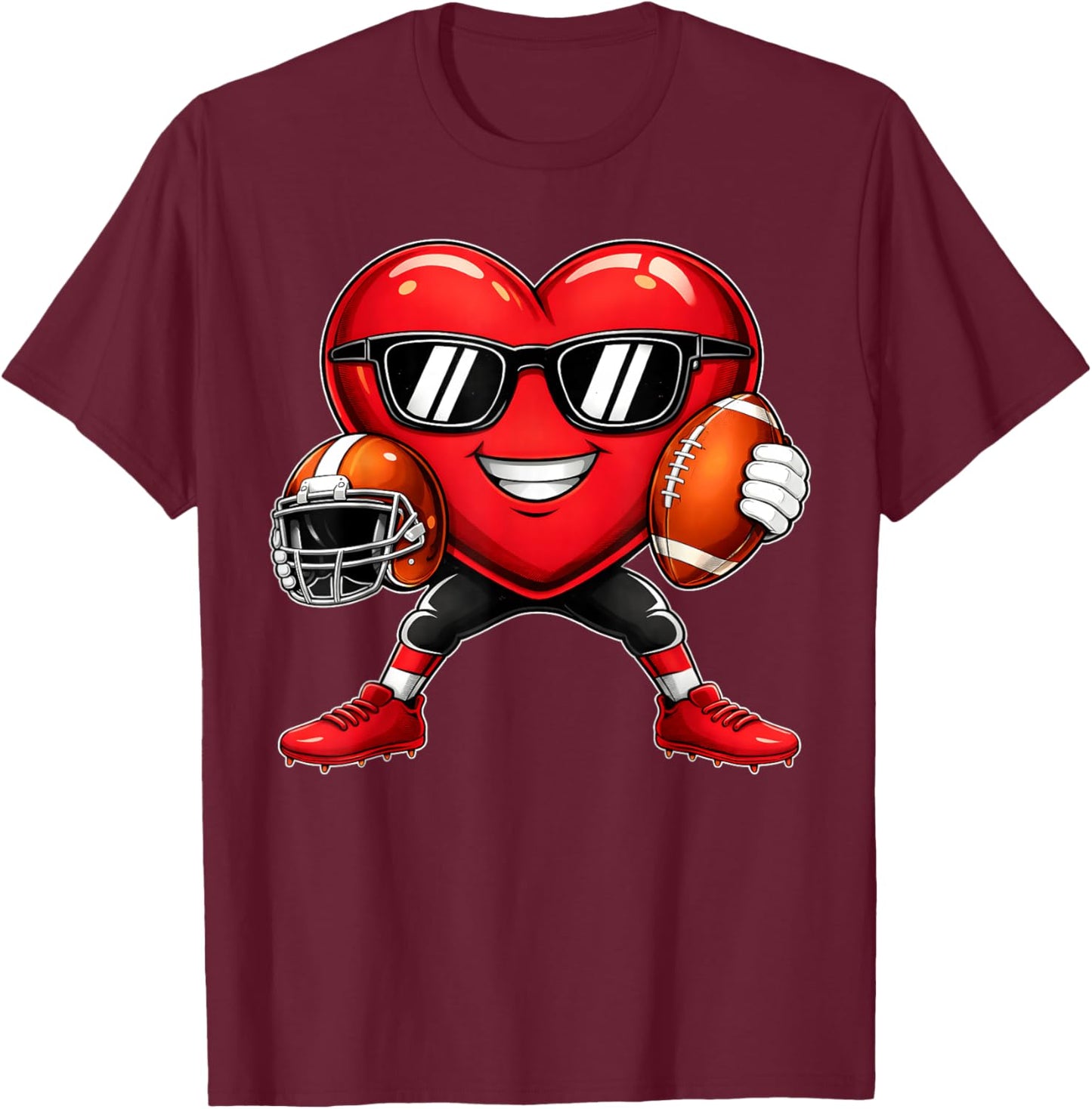 Funny Valentine Heart Football Boy Kid T-Shirt - T-Shirt | Maroon