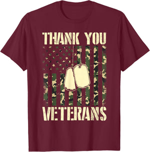 Thank You Veterans Patriotic Dog Tag American Flag Men Women T-Shirt - T-Shirt | Maroon