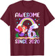 6th Birthday Girl Mermaid Theme Awesome Since 2020 T-Shirt - T-Shirt | Maroon