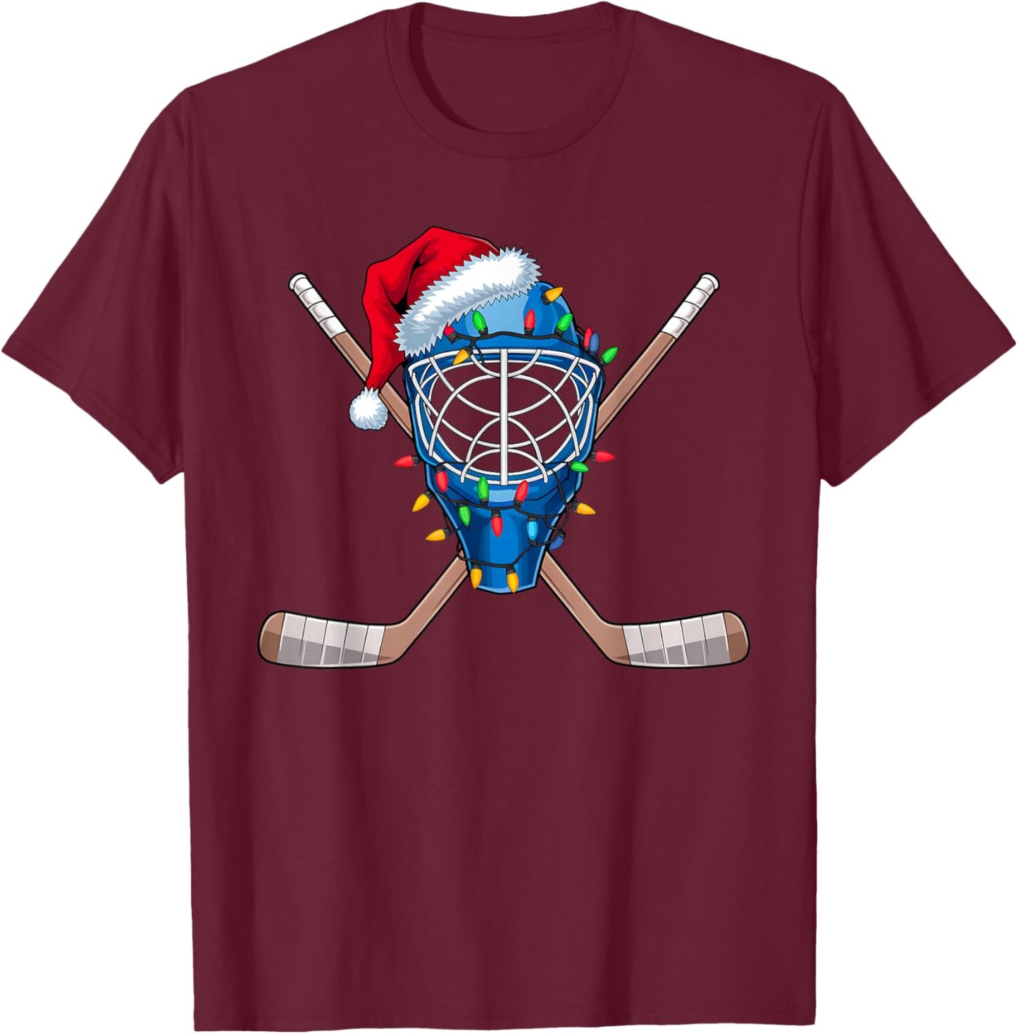 Christmas Ice Hockey Player Santa Sport Hockey Goalie Xmas T-Shirt - T-Shirt | Maroon