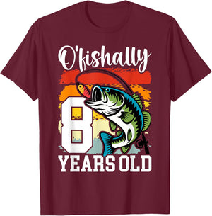 Ofishally 8 Years Old Fisherman 8th Birthday Fishing T-Shirt - T-Shirt | Maroon