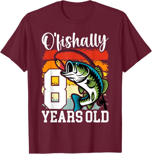 Ofishally 8 Years Old Fisherman 8th Birthday Fishing T-Shirt - T-Shirt | Maroon