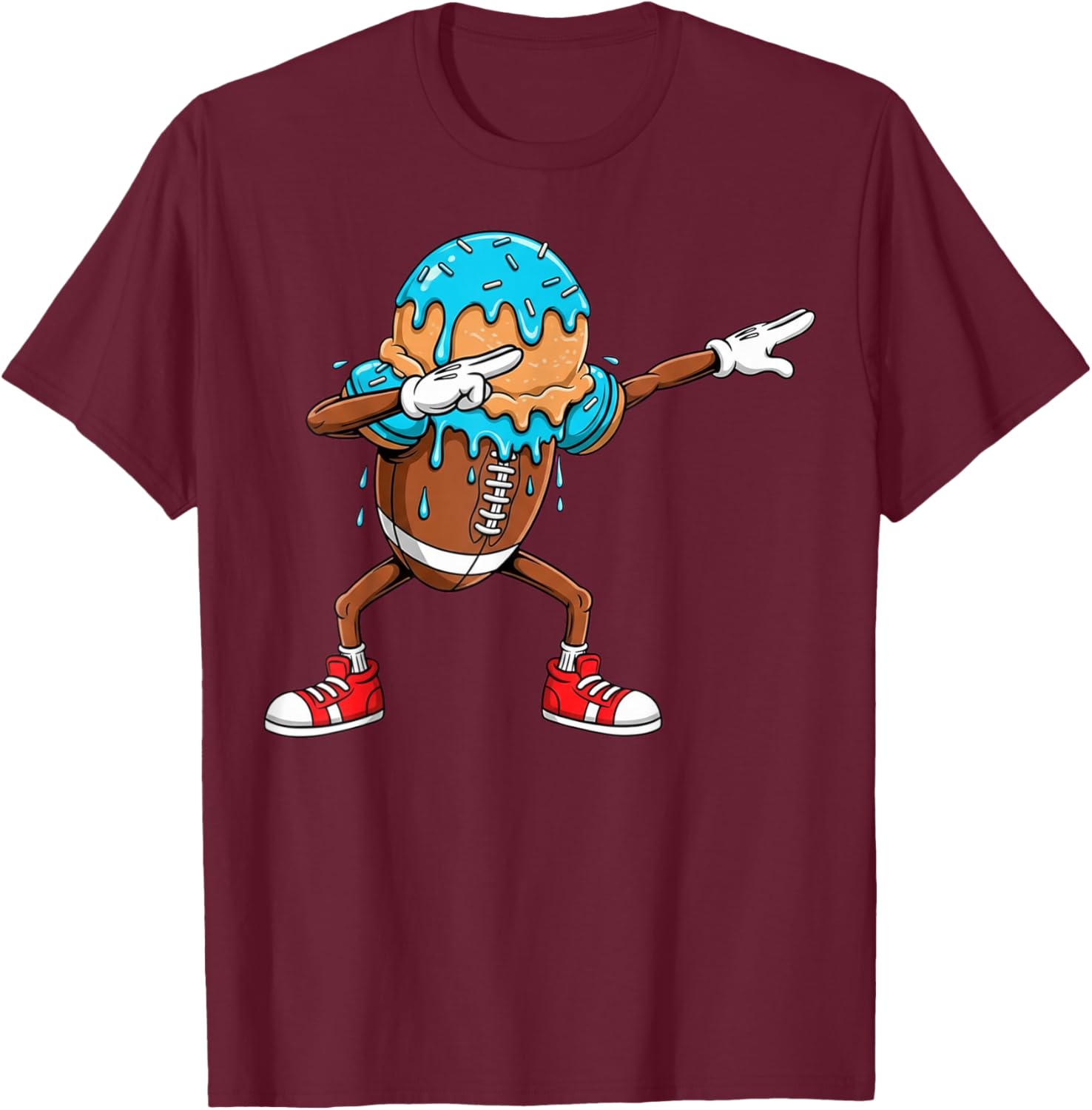 Dabbing Football Drip Ice Cream Kids Youth Boys Girls T-Shirt - T-Shirt | Maroon