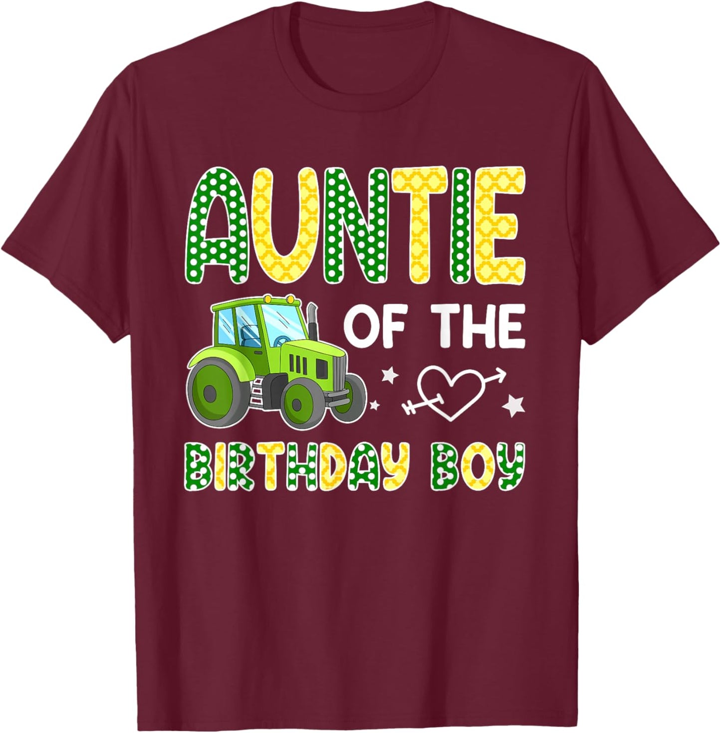 Auntie of The Birthday Boy Family Tractors Farm Trucks T-Shirt - T-Shirt | Maroon