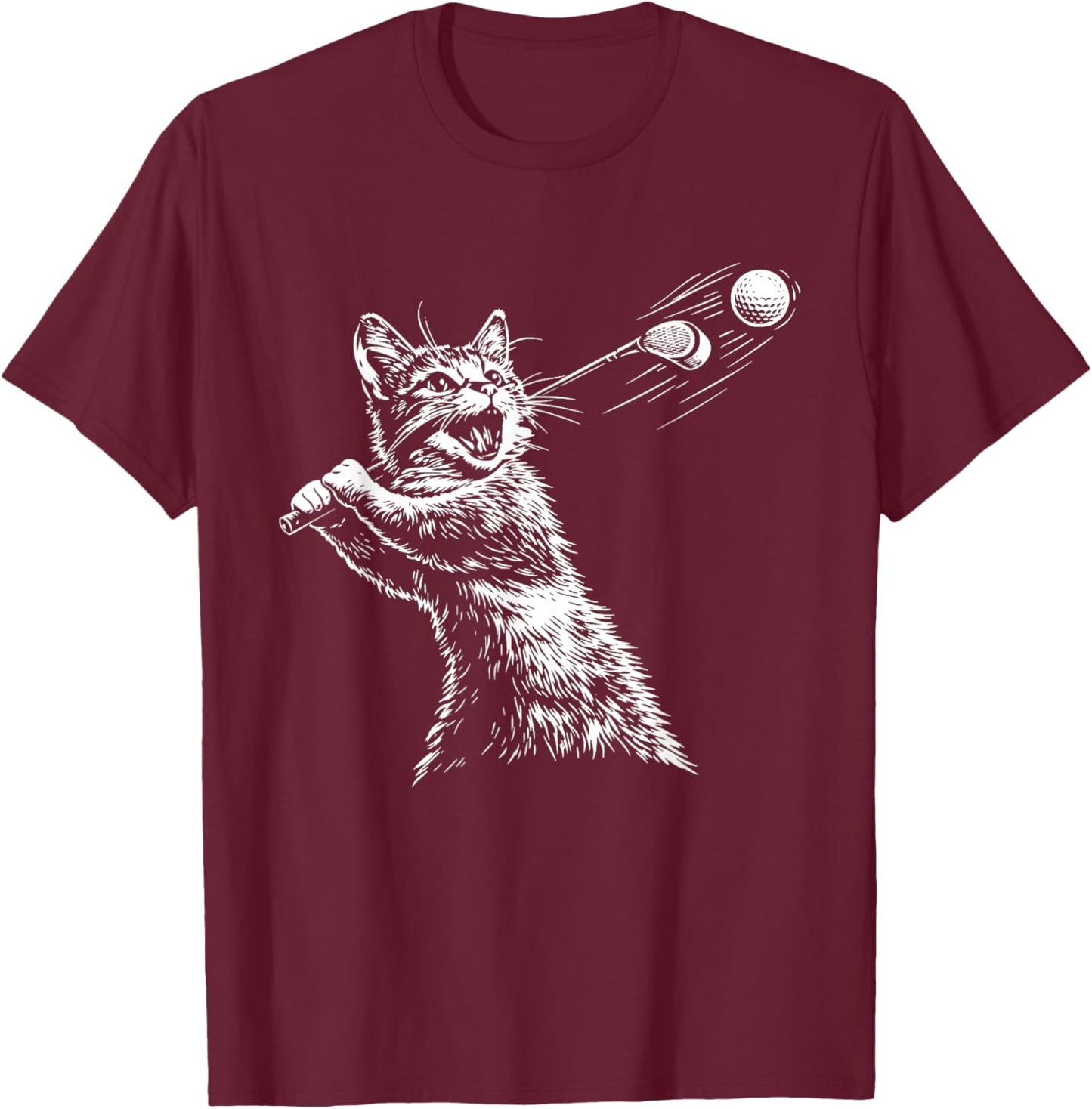 Funny Cat Golfer Golfing Golf T-Shirt - T-Shirt | Maroon