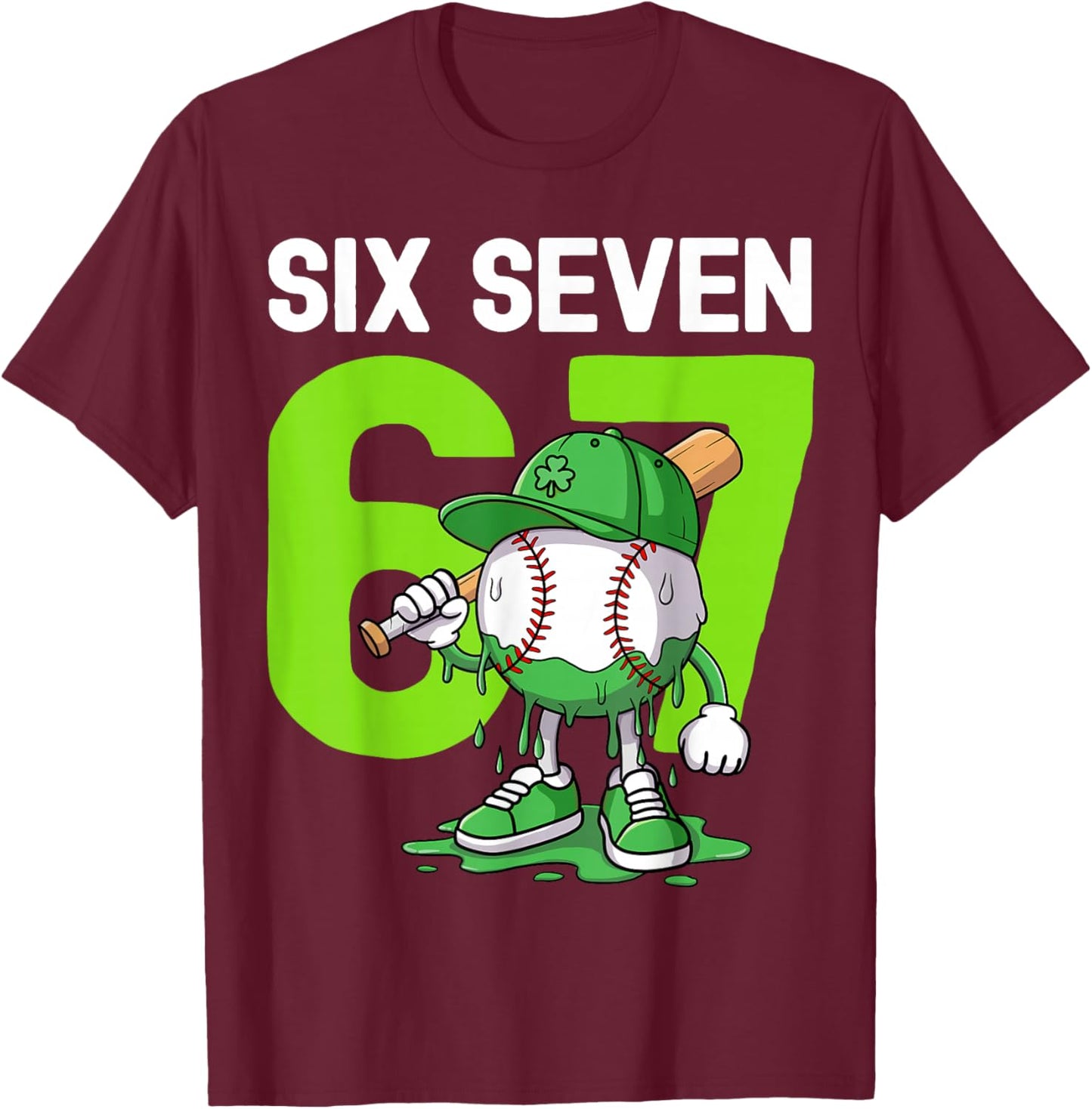 Boys St Patricks Day 67 Six Seven Baseball Ice Cream Drip T-Shirt - T-Shirt | Maroon