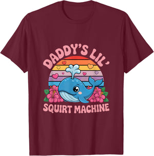Daddys Lil Squirt Machine Cute Whale Retro Hearts T-Shirt - T-Shirt | Maroon