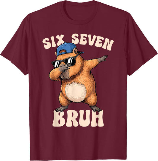 Six Seven Bruh Dabbing Capybara 67 Meme Boys Girls Kids T-Shirt - T-Shirt | Maroon