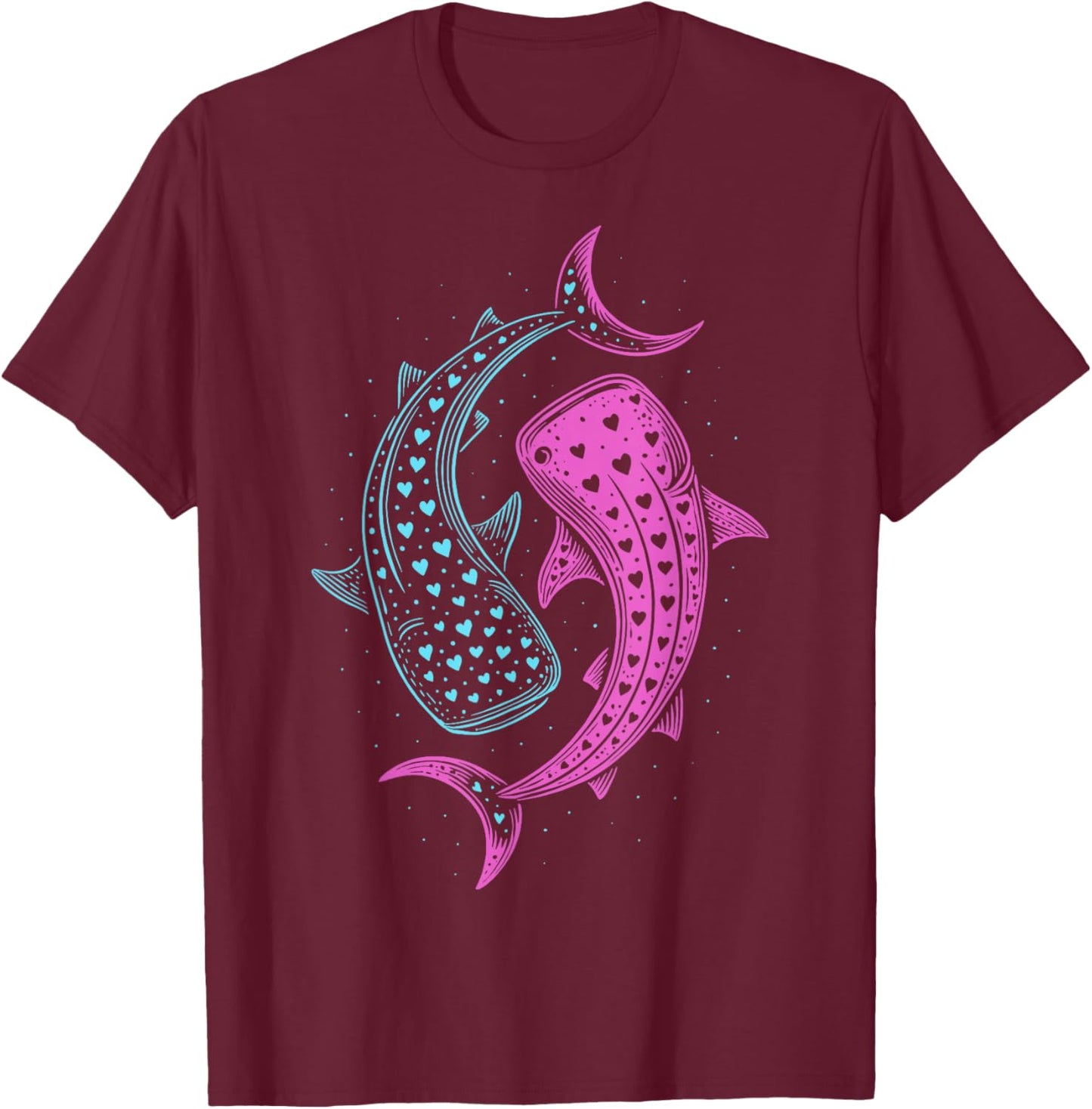Whale Shark Yin-Yang Colorful T-Shirt - T-Shirt | Maroon