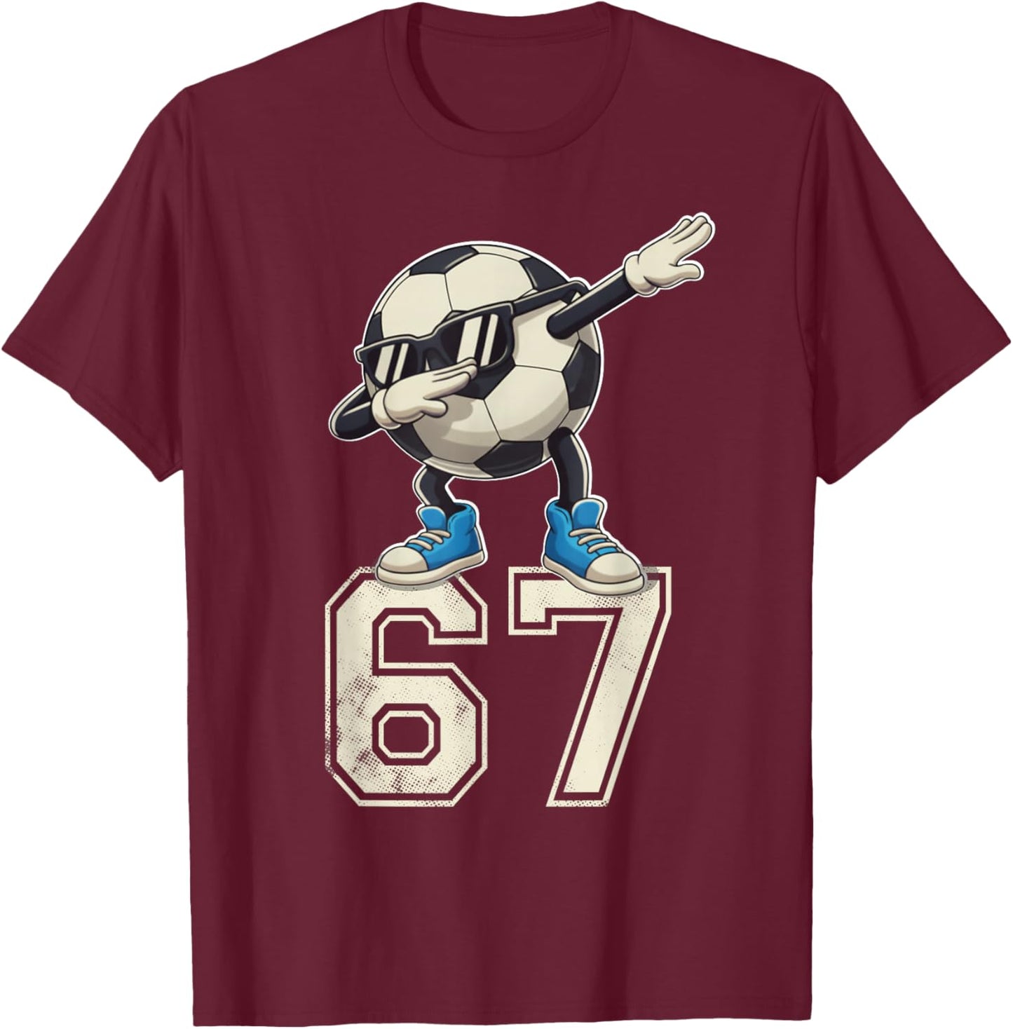 Boys Kids 67 Six Seven Sunglasses Dabbing Soccer Ball Lover T-Shirt - T-Shirt | Maroon