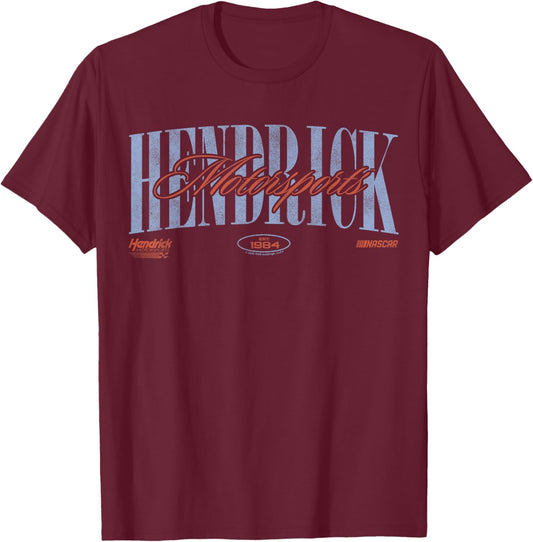 Hendrick Motorsports Est. 1984 Classic Bold and Cursive Text T-Shirt - T-Shirt | Maroon