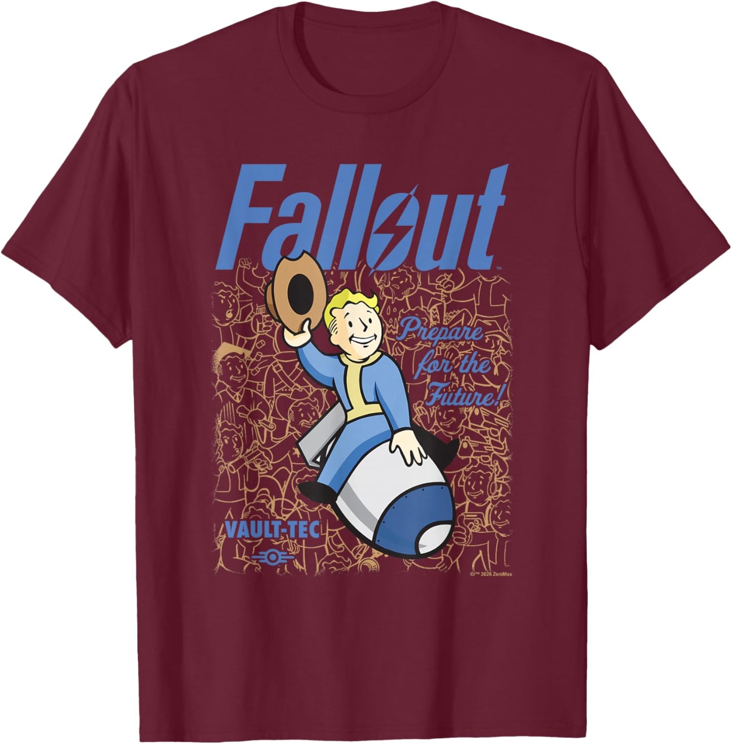 Fallout Video Game Vault Boy Wild West Bomb with Logo T-Shirt - T-Shirt | Maroon