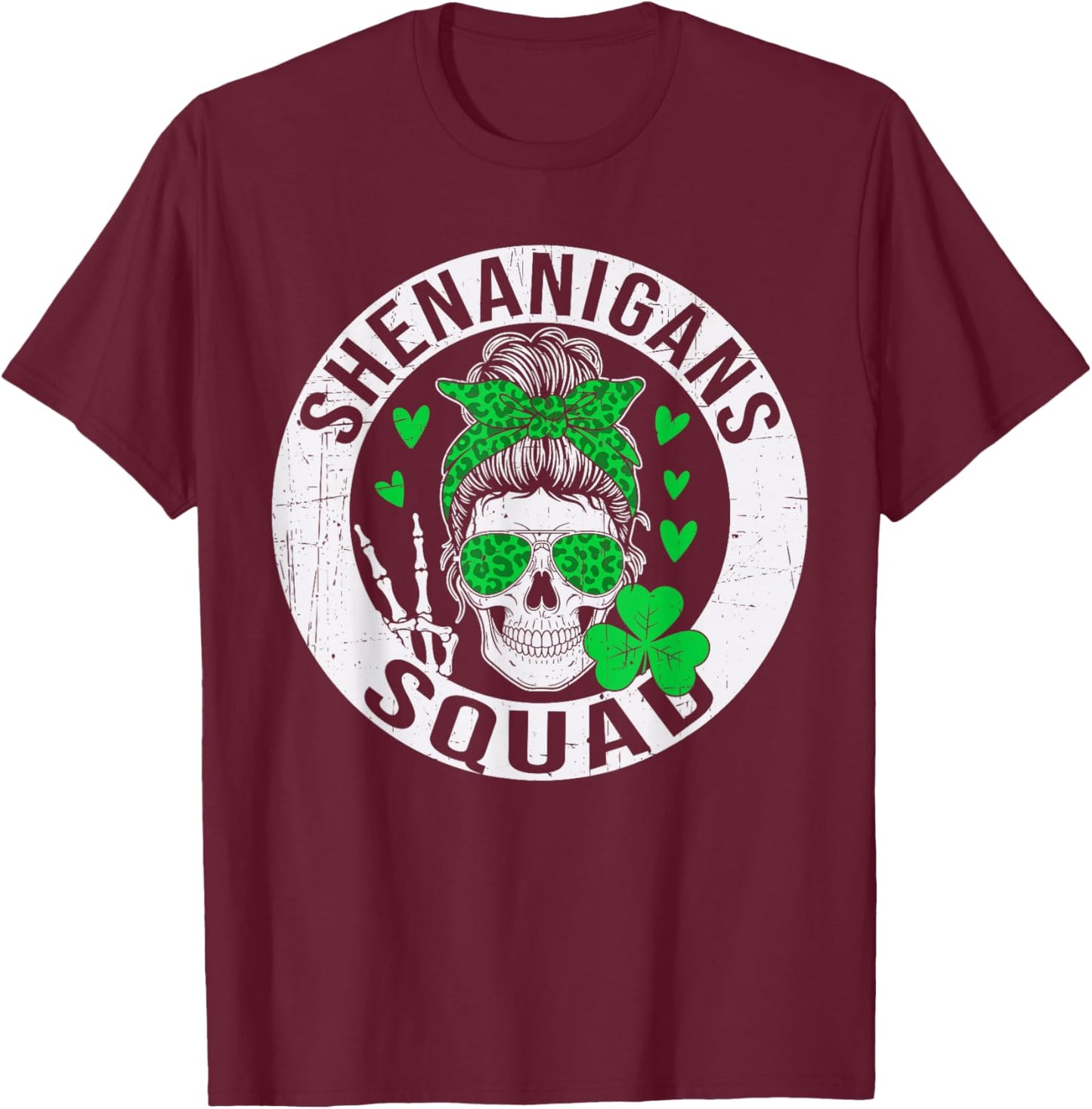 Shenanigans Squad St Patricks Day Messy Bun Shamrock Women T-Shirt - T-Shirt | Maroon