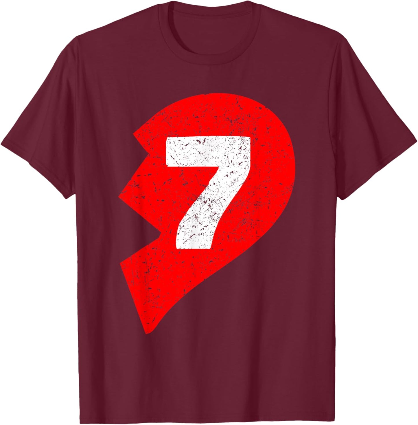 Number 7 Funny Matching Couple Friends Valentines Heart 67 T-Shirt - T-Shirt | Maroon