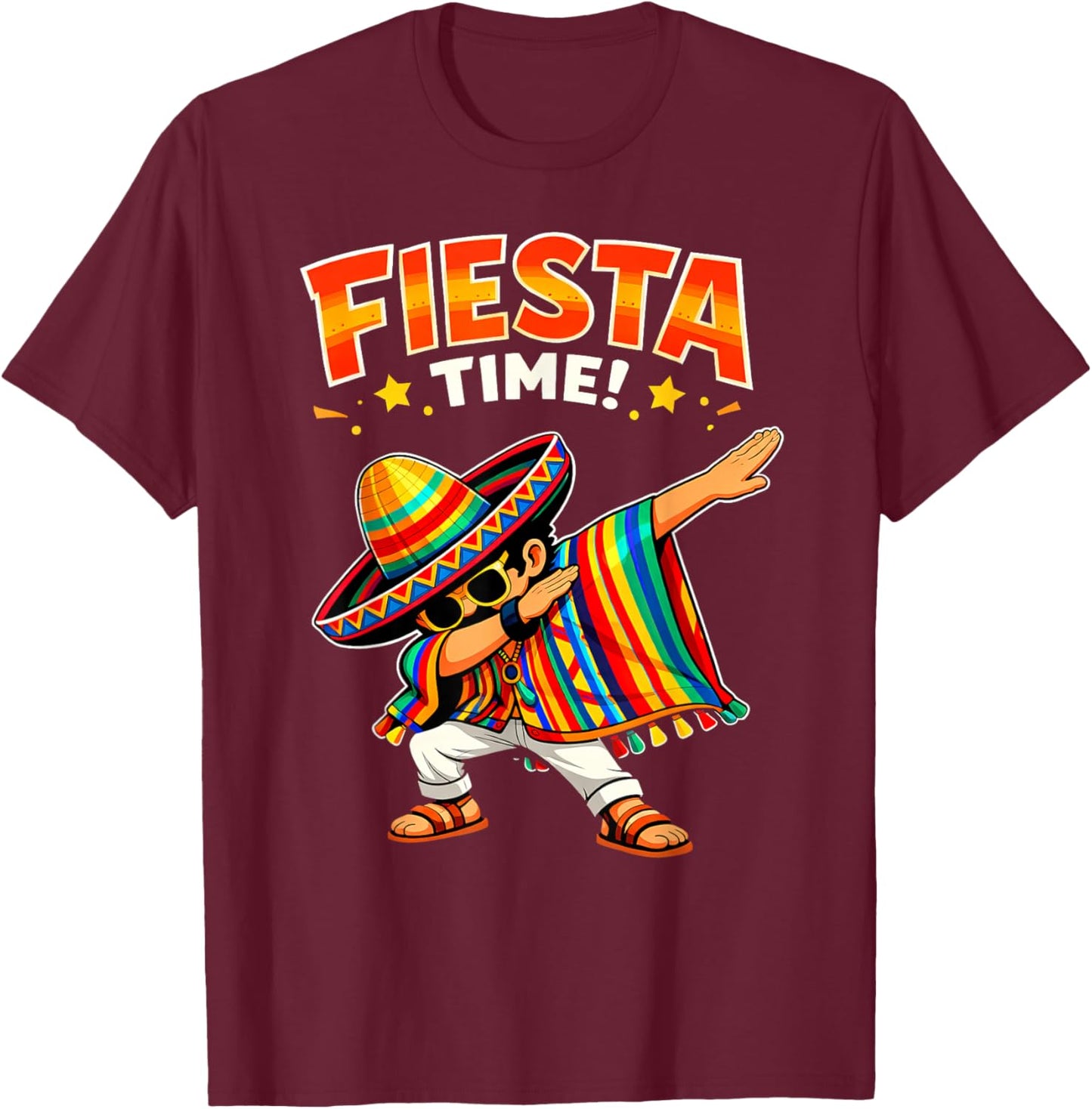 Dabbing Mexican Poncho Cinco de Mayo Sombrero Dab T-Shirt - T-Shirt | Maroon