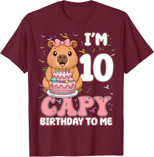 10 Years Old Capy Birthday to Me 10th Birthday Capybara Girl T-Shirt - T-Shirt | Maroon