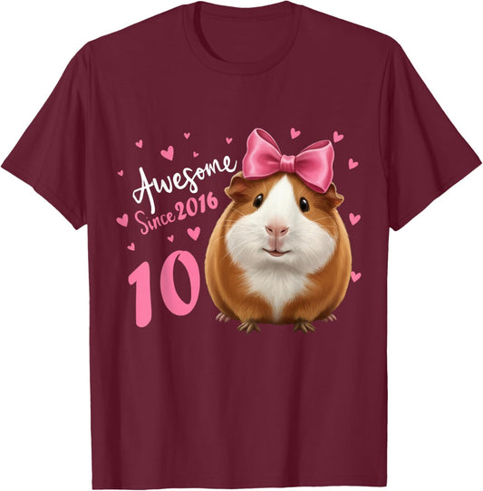 Girls 10 Years Old Guinea Pig Birthday for Girls 10th Bday T-Shirt - T-Shirt | Maroon