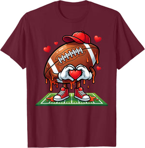 Boys Valentines Football Heart Drip Sport Valentines Day T-Shirt - T-Shirt | Maroon